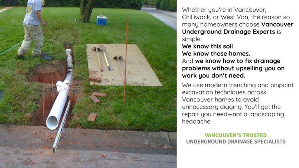 Trenchless or minimally invasive drainage repair without damaging the lawn or landscaping