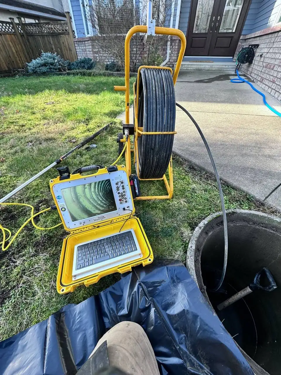 Drain camera inspection of an underground drainage line in Vancouver