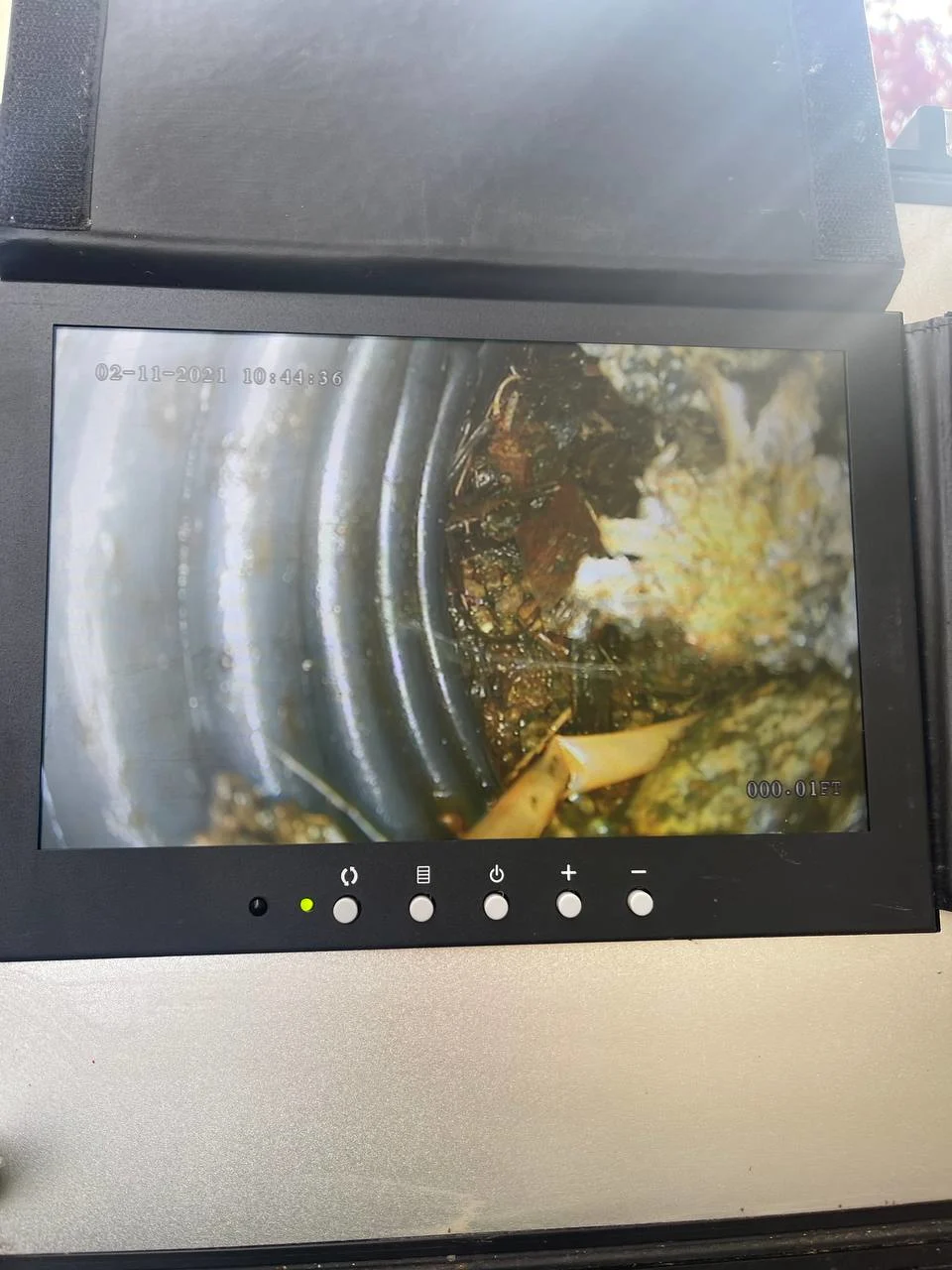 Camera inspection showing the inside of weeping tile drainage