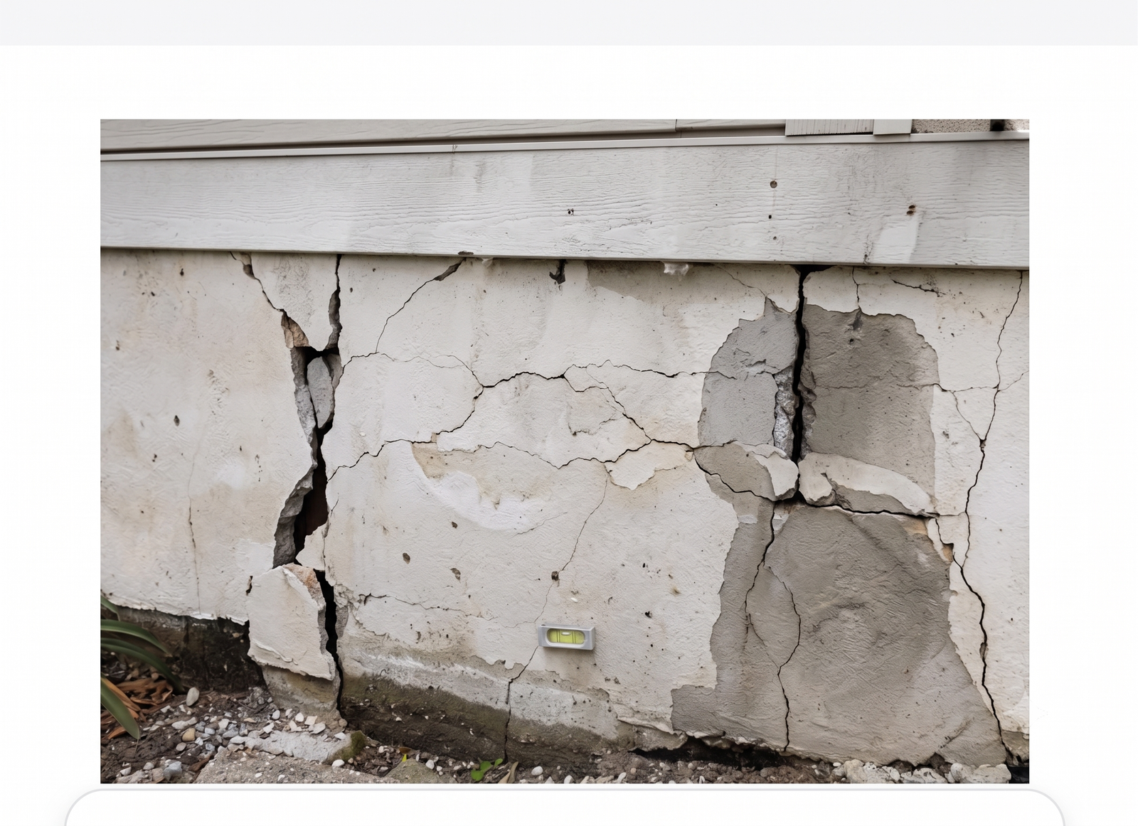 Concrete foundation showing movement and structural cracking