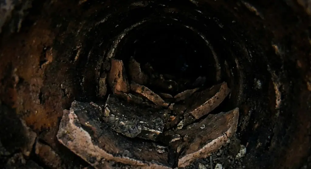 Collapsed section of underground drainage pipe