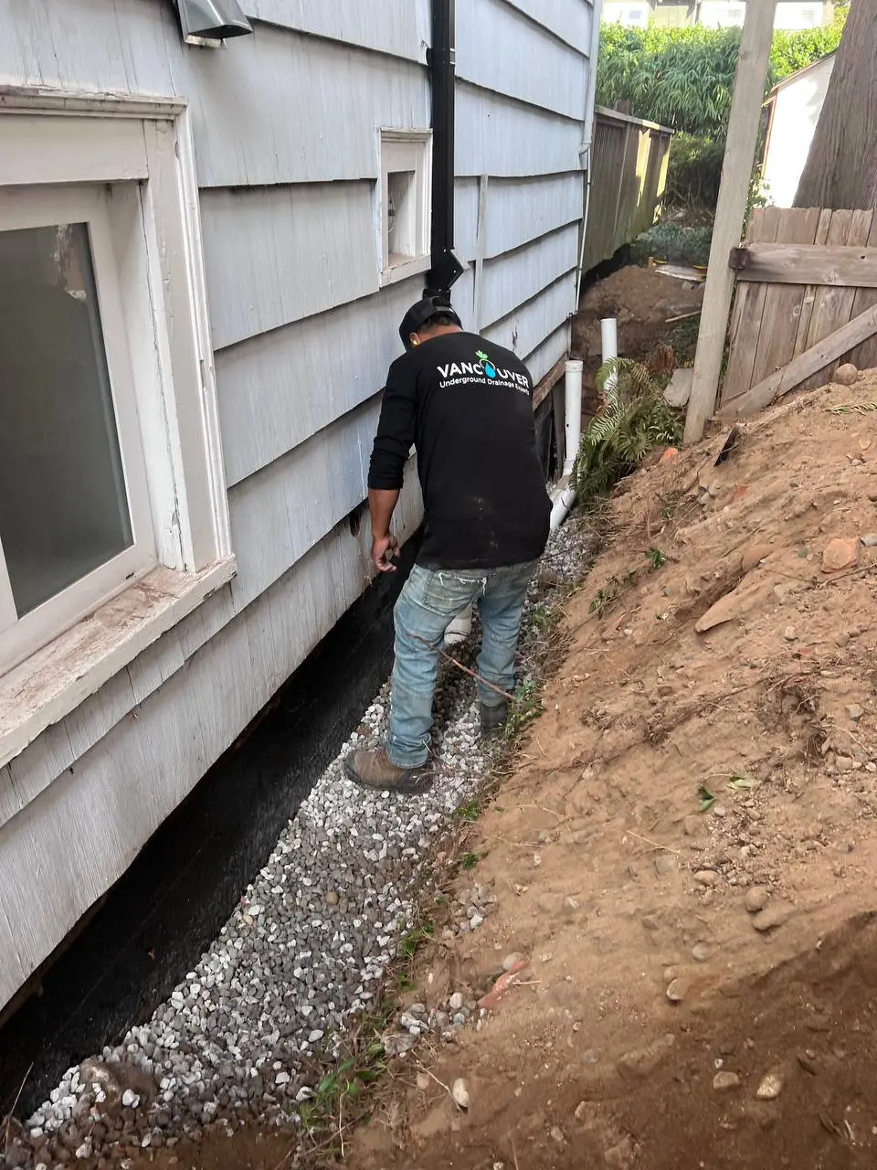 Completed exterior foundation waterproofing system in Greater Vancouver