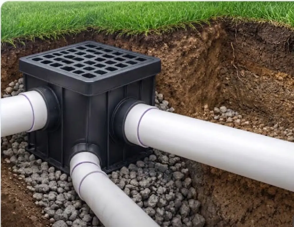 Catch basin and sump connection with underground drainage piping
