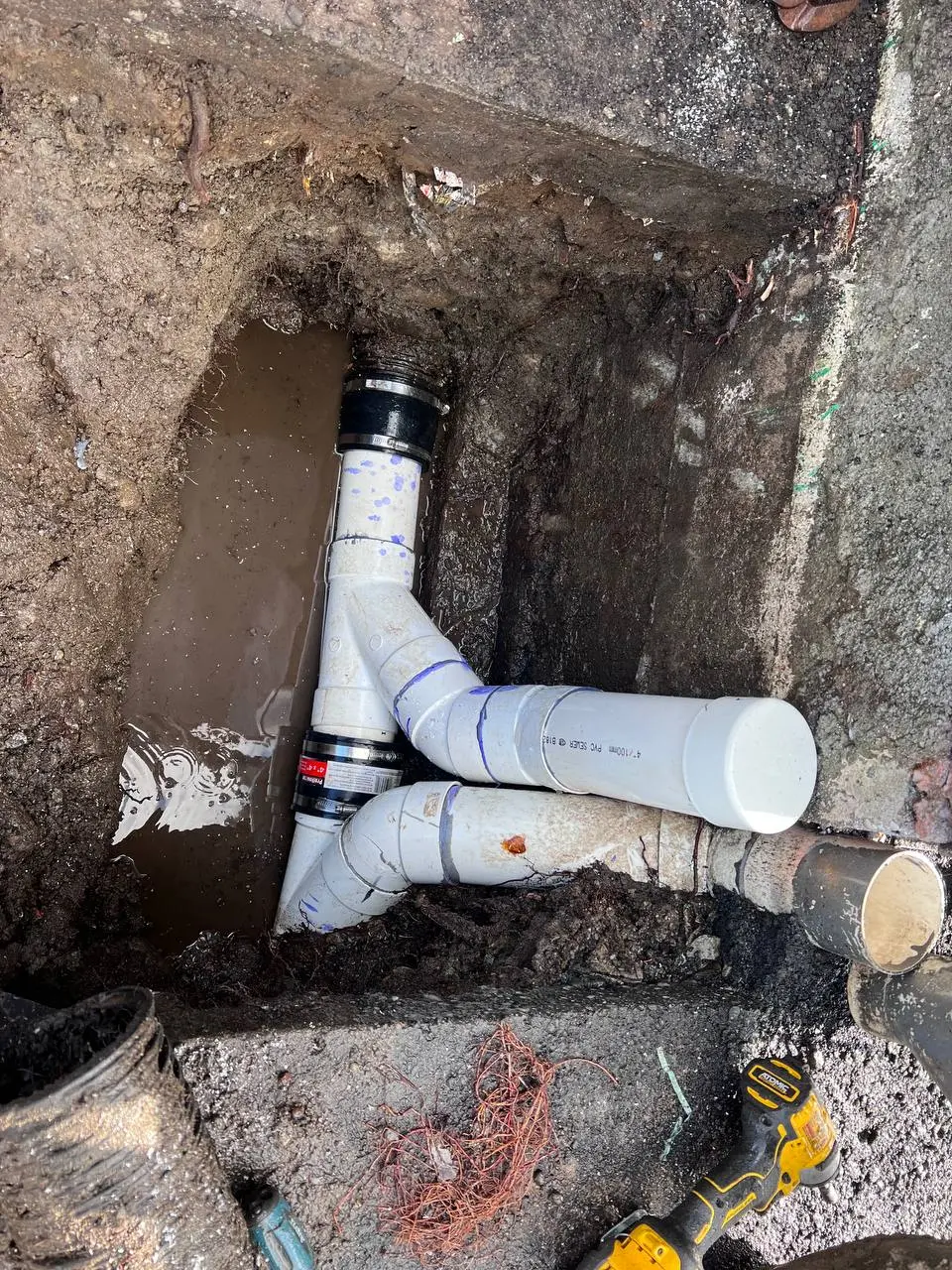 Repair to damaged perimeter drainage connection