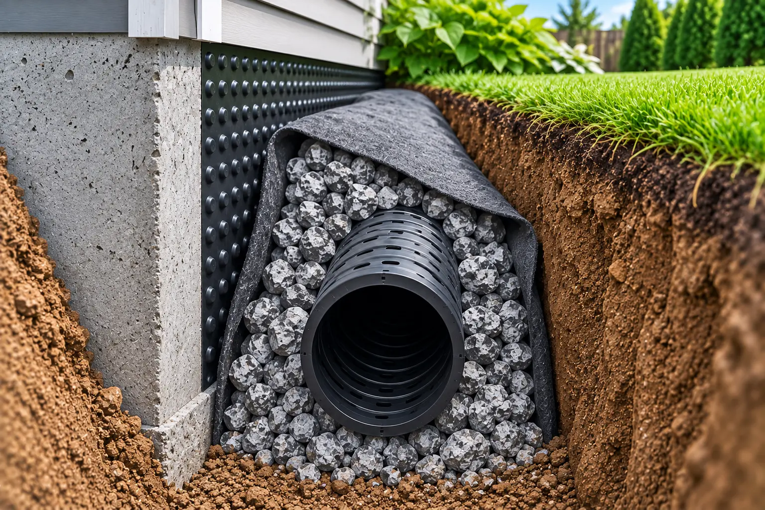 Drain tile and weeping tile installed beside a foundation