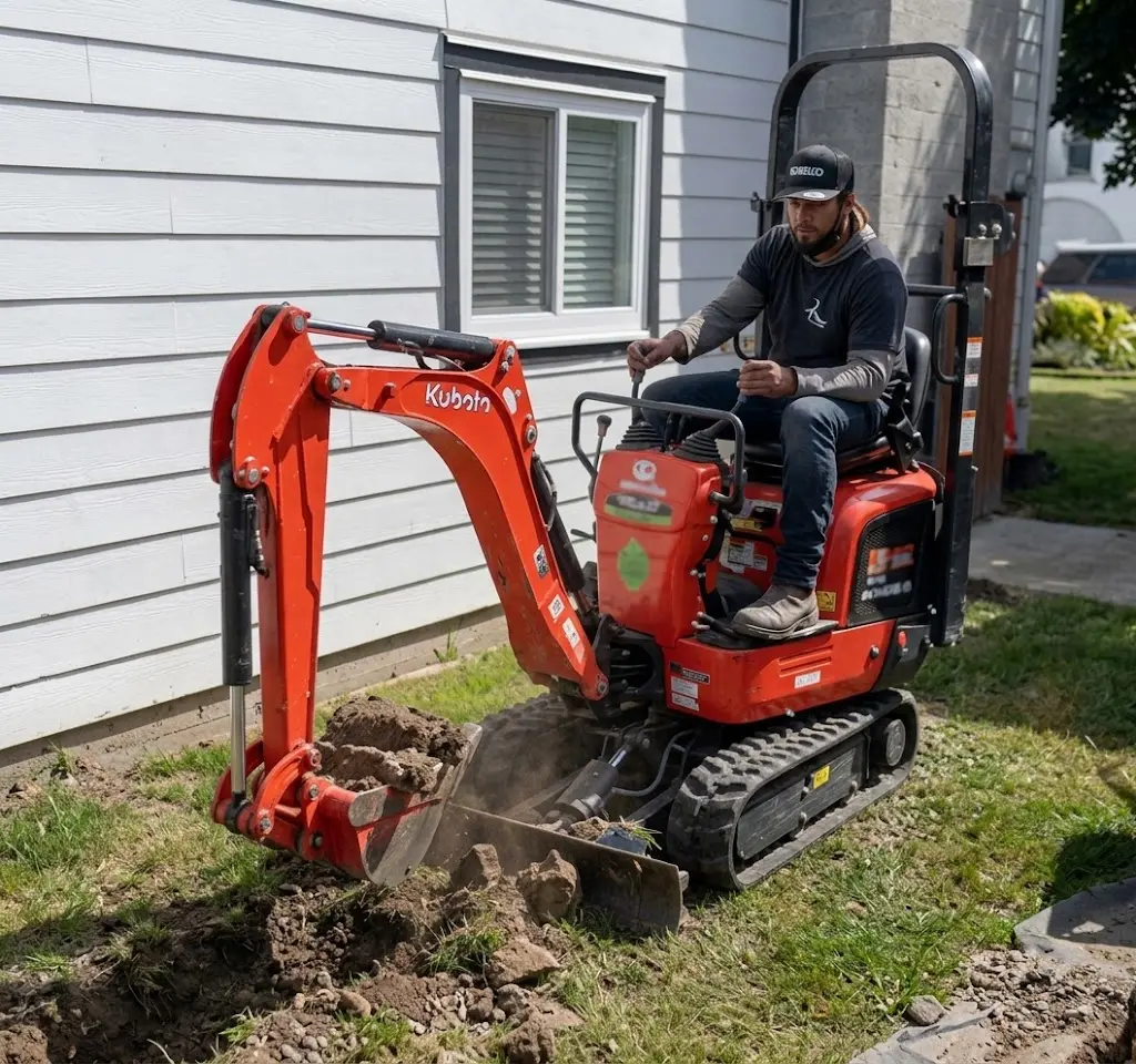 Excavating around a foundation for drain tile installation