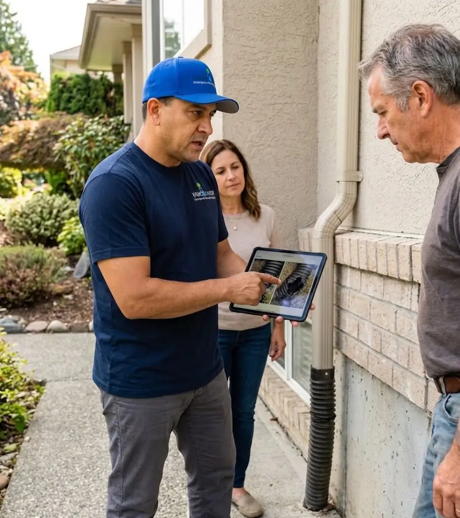 Foundation specialist explaining inspection findings to a customer