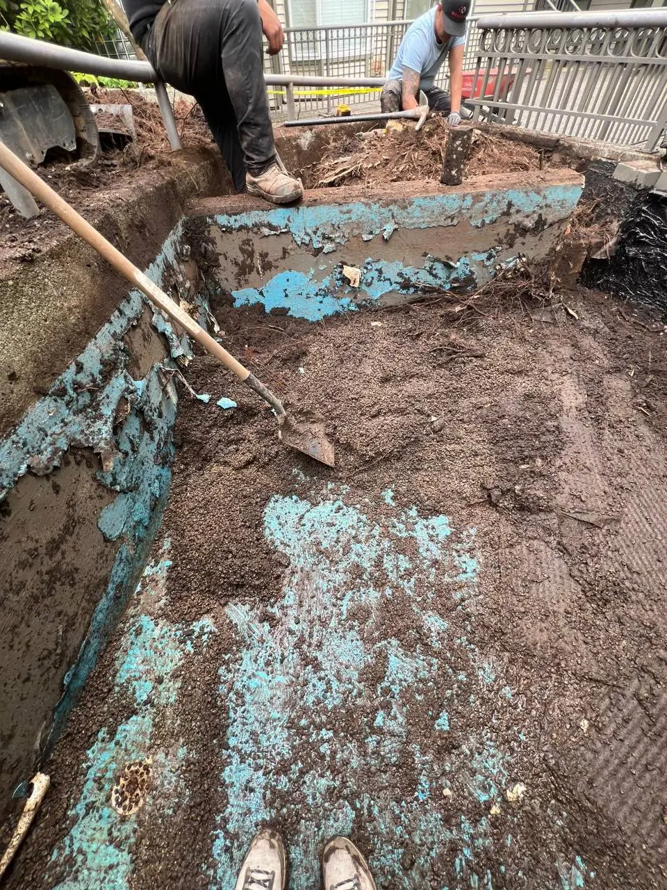 Exposed foundation wall during repair work on a strata building in Greater Vancouver