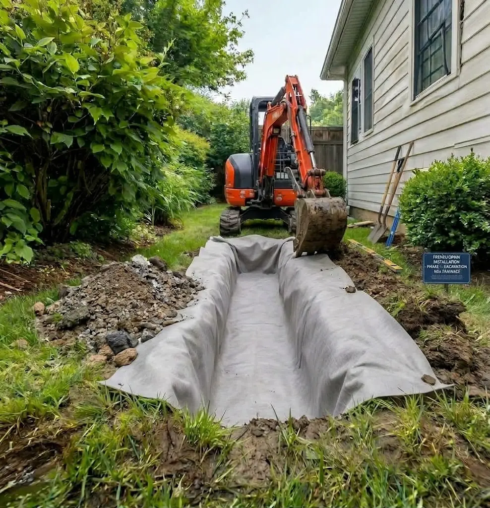 Filter fabric installed inside a French drain trench