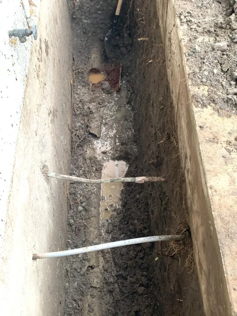 Old crushed and broken clay perimeter drain tile