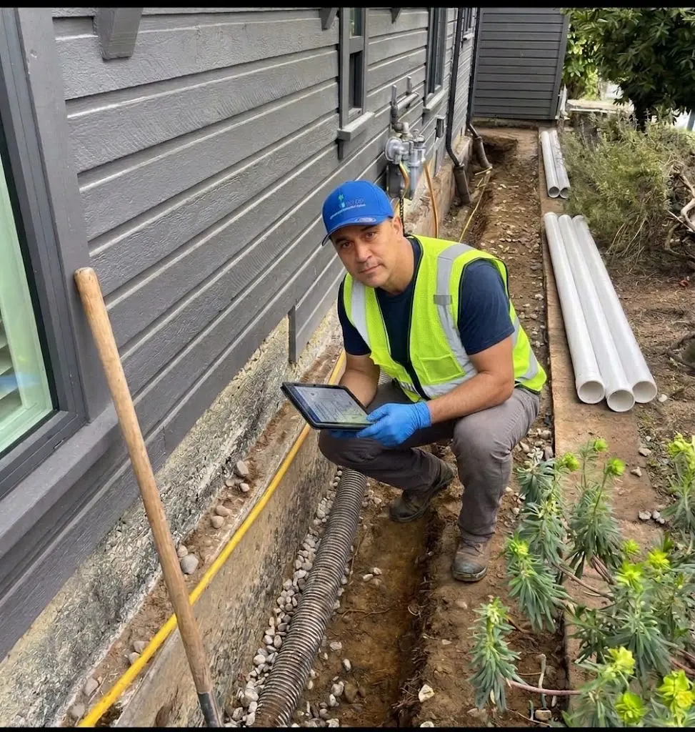Perimeter drain repair service beside a foundation in Vancouver