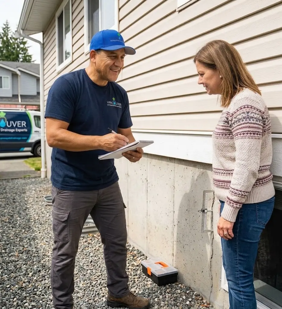 Explaining foundation waterproofing solutions to a customer