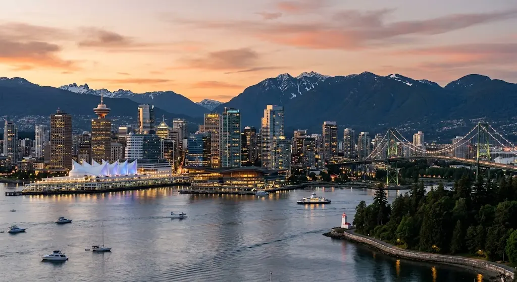 Vancouver skyline and mountains representing drainage service areas across Vancouver and the Lower Mainland
