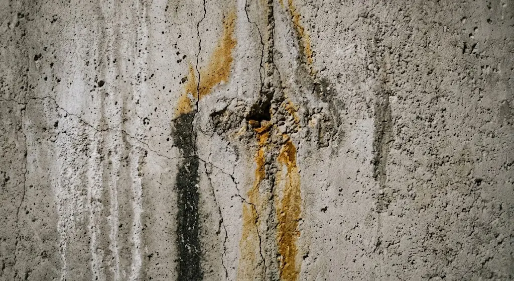 Water stains on a basement foundation wall