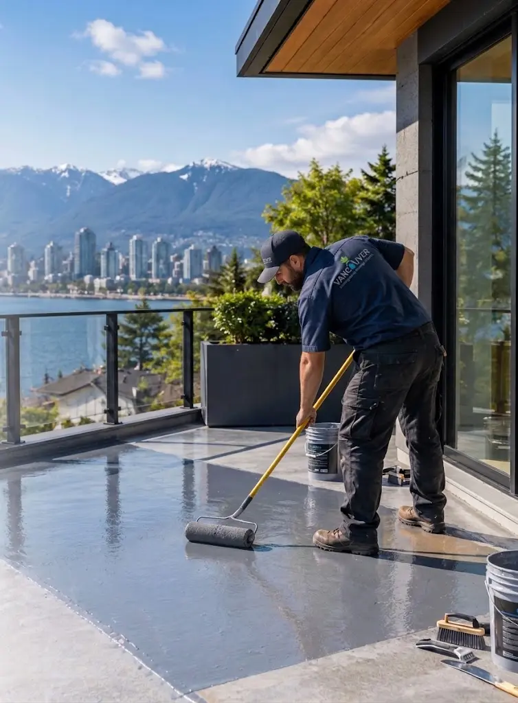 Waterproofed Vancouver deck overlooking the city and mountains